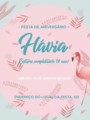 Convite de Aniversário Flamingo Tropical para Editar Online