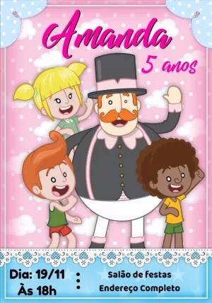 Convite Aniversário Mundo Bita com Personagens para Editar Online