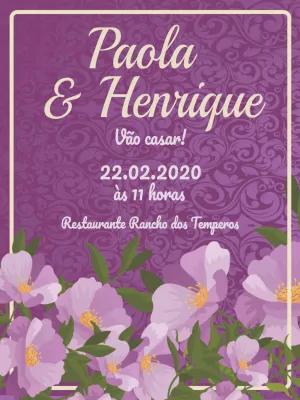 Convite de Casamento Floral Roxo para Editar Online