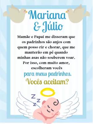 Convite Padrinhos de Batismo Anjinho para Editar Online