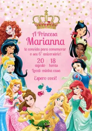 Convite de Aniversário Princesas Disney para Editar Online