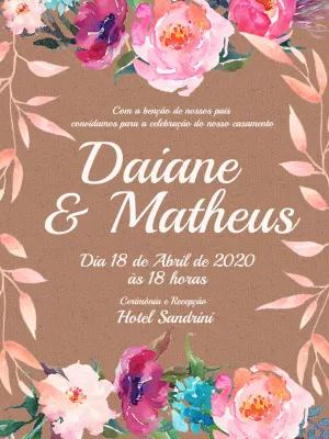 Convite de Casamento Floral Rústico para Editar Online