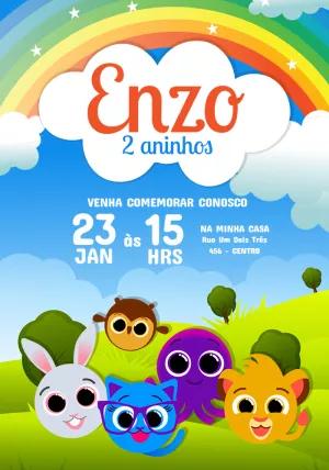 Convite de Aniversário Bolofofos Colorido para Editar Online