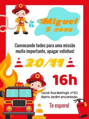 Convite de Aniversário Bombeiro Infantil para Editar Online