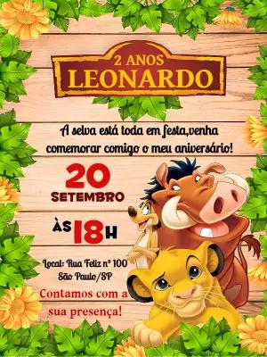 Convite Aniversário Rei Leão com Simba para Editar Online
