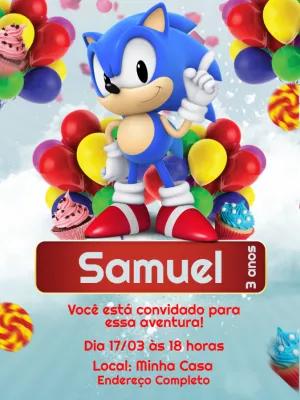 Convite de Aniversário Sonic Clássico para Editar Online