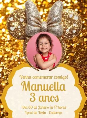 Convite Aniversário Minnie Realeza com Foto para Editar Online