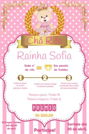 Convite Chá Rifa Ursinha Princesa para Editar Online