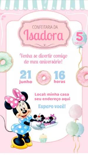Convite de Aniversário Minnie Confeitaria para Editar Online