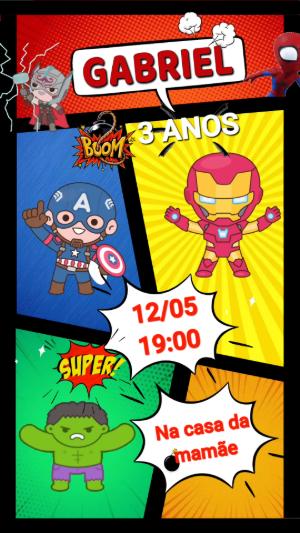 Convite Animado Aniversário Vingadores Baby para Editar Online