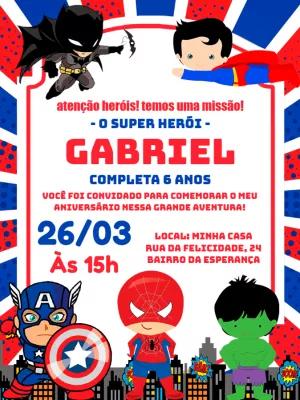 Convite de Aniversário Super Heróis para Editar Online