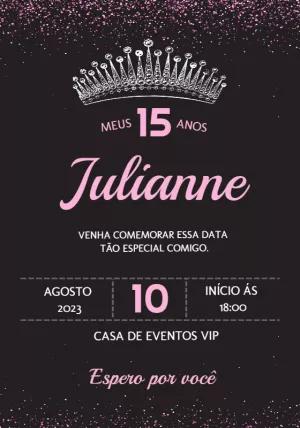 Convite de 15 Anos Princesa com Glitter para Editar Online