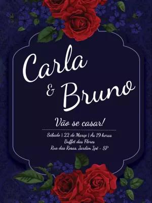 Convite de Casamento Floral com Rosas Vermelhas para Editar