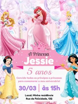 Convite de Aniversário Princesas Disney para Editar Online