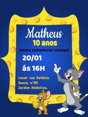 Convite de Aniversário Tom e Jerry para Editar Online