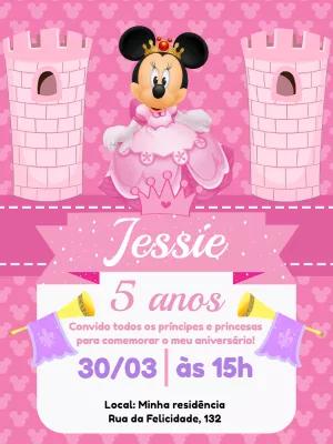 Convite Aniversário Princesa Minnie Mouse para Editar Online