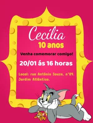 Convite Aniversário Tom e Jerry Rosa para Editar Online