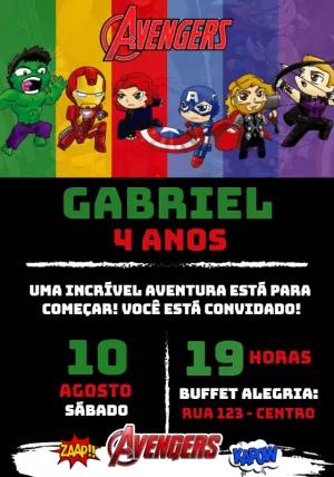 Convite Aniversário Vingadores com Heróis para Editar Online
