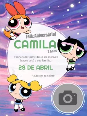 Convite de Aniversário Meninas Super Poderosas com Foto para Editar