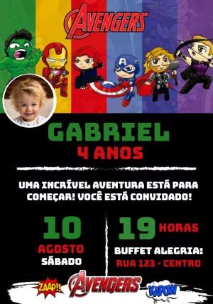 Convite Aniversário Vingadores com Foto para Editar Online