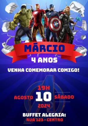 Convite Aniversário Vingadores com Heróis para Editar Online