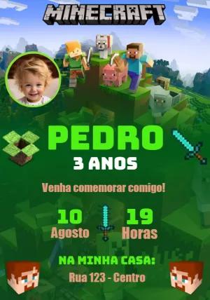Convite de Aniversário Minecraft com Foto para Editar Online