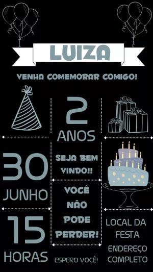 Convite de Aniversário Quadro Negro para Editar Online