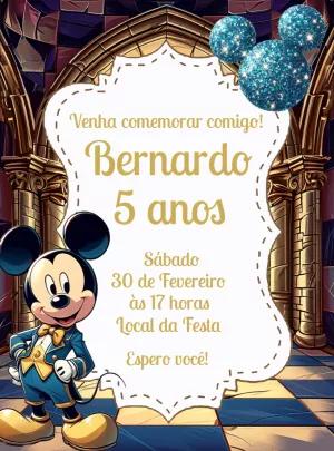 Convite Aniversário Mickey Realeza Editável Online