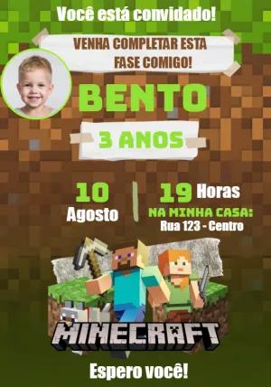 Convite de Aniversário Minecraft com Foto para Editar Online
