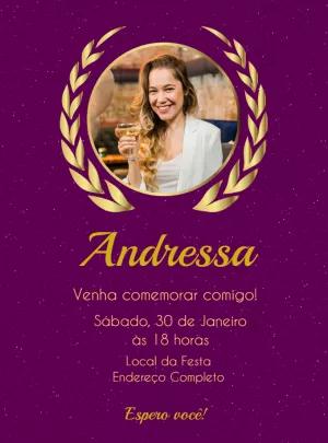 Convite de Aniversário Roxo com Glitter e Foto para Editar