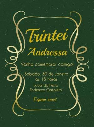 Convite de Aniversário 30 Anos Glitter Verde para Editar