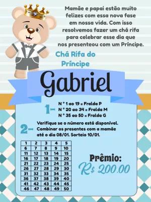 Convite Chá Rifa Ursinho Príncipe para Editar Online