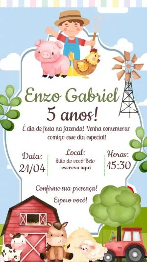 Convite Aniversário Fazendinha com Animais para Editar Online