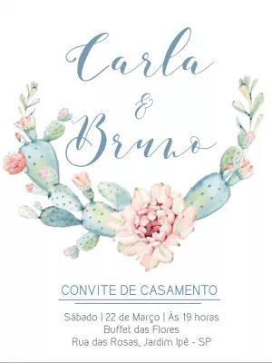 Convite de Casamento Cactos Aquarela Romântico para Editar