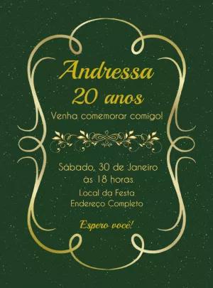 Convite Aniversário Glitter Verde e Dourado para Editar Online