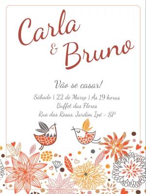 Convite de Casamento Floral com Pássaros para Editar Online