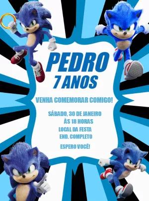 Convite de Aniversário Sonic para Editar e Imprimir