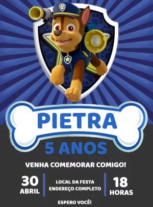 Convite de Aniversário Patrulha Canina Chase para Editar Online