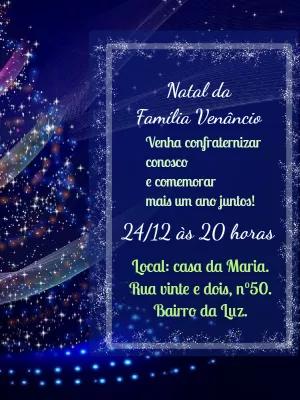 Convite de Natal em Família Azul Estrelado para Editar Online