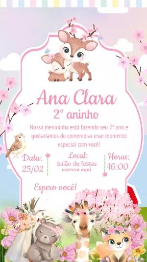 Convite Aniversário Jardim Encantado com Animais para Editar