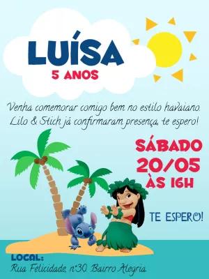 Convite Lilo & Stitch Aniversário Tropical para Editar Online