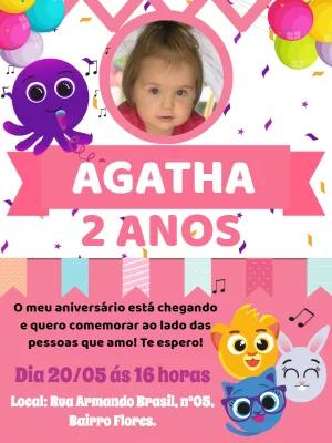 Convite Aniversário Bolofofos com Foto para Editar Online