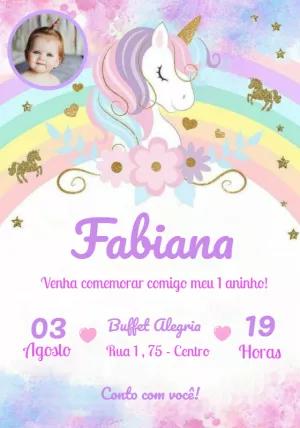 Convite Aniversário Unicórnio com Foto para Editar Online