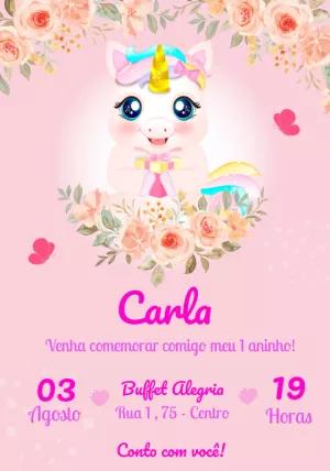 Convite de Aniversário Unicórnio Fofo para Editar Online
