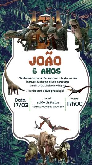 Convite de Aniversário Dinossauro para Editar Online
