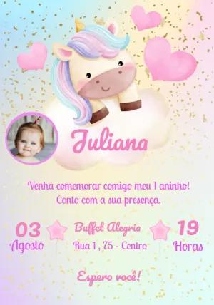 Convite Aniversário Unicórnio com Foto para Editar Online
