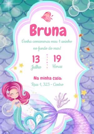 Convite Aniversário Sereia Fundo do Mar para Editar Online