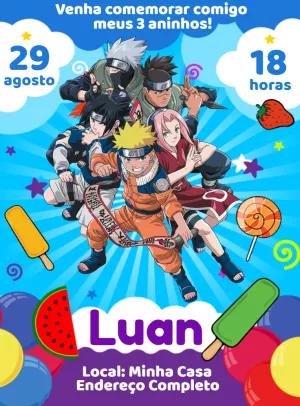 Convite de Aniversário Naruto com Personagens para Editar Online