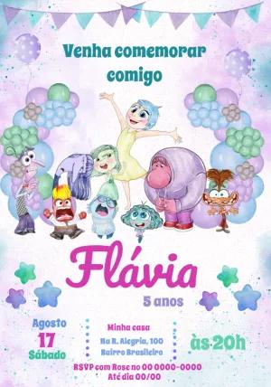 Convite Aniversário Divertidamente com Personagens para Editar