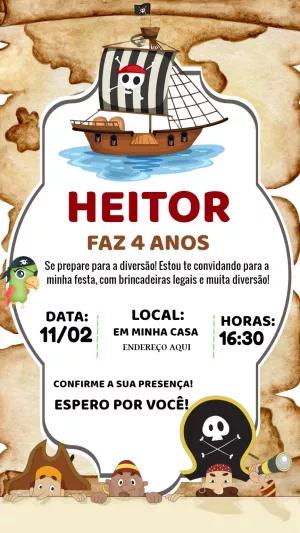 Convite de Aniversário Pirata com Navio para Editar Online